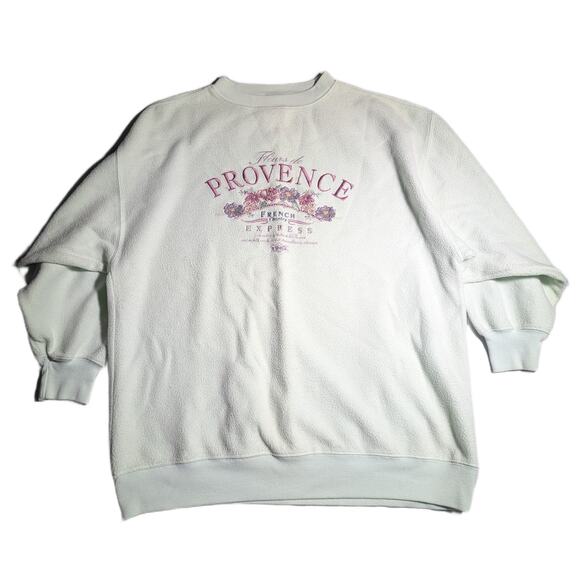 Vintage Tops - Vtg 1990s Express Pale Green Fleece Provence Floral Embroidered Sweatshirt XS